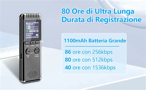 Vivaniir 64GB Registratore Vocale Professionale 80 Ore Di Batteria A