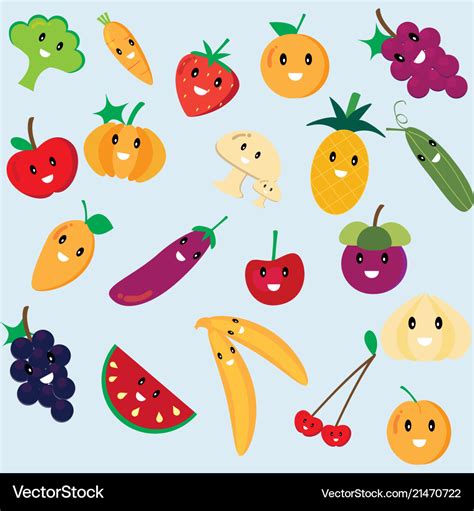 Cute Fruit And Vegetable Cartoon Royalty Free Vector Image