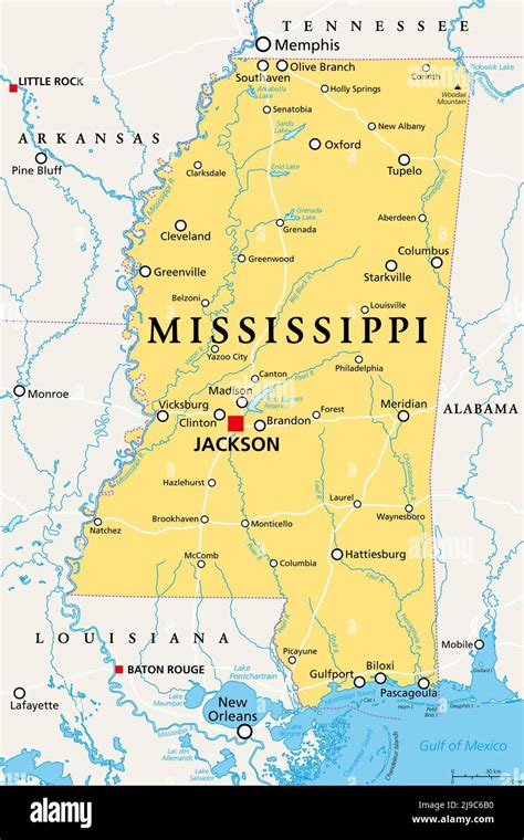 Mississippi Ms Mappa Politica Con Jackson Capitale Citt Importanti