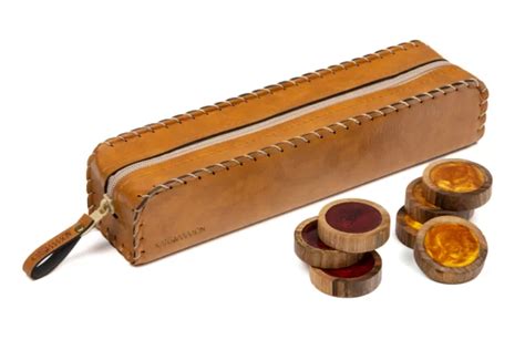 Leather Case For 30 Checkers Katgammon Backgammon Equipment