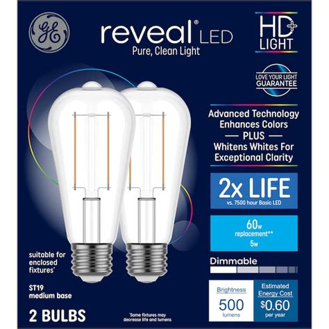 Ge Reveal Hd 60 Watt Eq St19 Color Enhancing Medium Base E 26 Dimmable Led Decorative Light