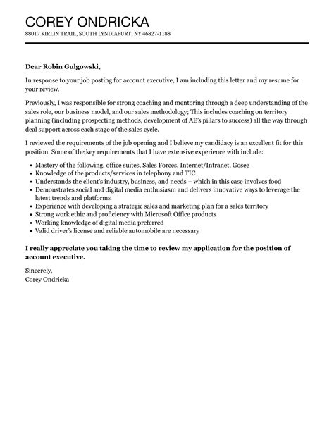 Account Executive Cover Letter Template