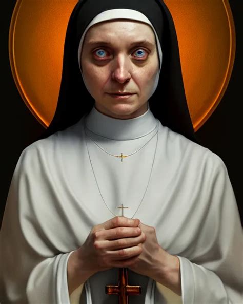 Medium Shot Oil Portrait Of A Nun Played By Elijah Stable Diffusion