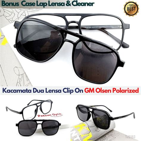 Jual Frame Kacamata Lebar Hitam Polarized Olsen Clip On Dua Lensa