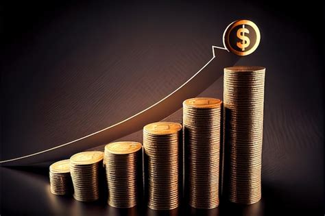 Графики роста с золотыми монетами Генеративный ИИ | Премиум Фото