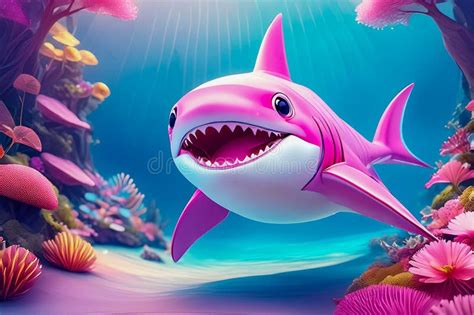 Generative AI Conceptual Illustration of Cute Pink Baby Shark Stock ...