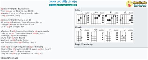 Chord Xanh LỤc 绿色 Lời Việt Tab Song Lyric Sheet Guitar Ukulele Chordsvip