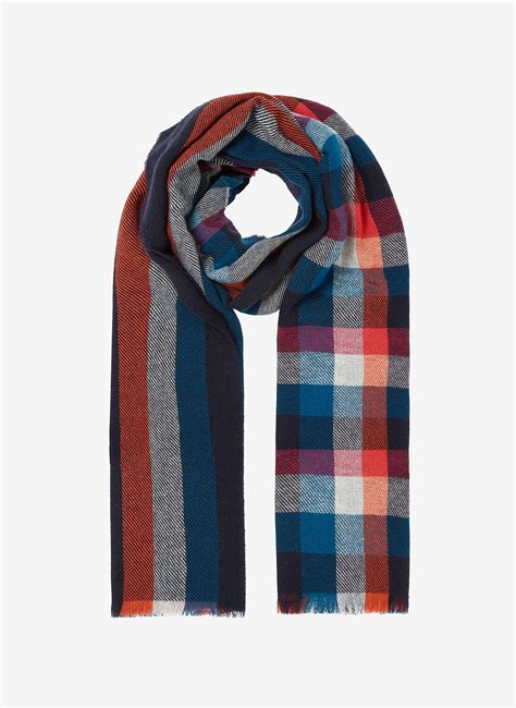 Flame Teal Cashmere Stripe Check Stole Scarves Brora