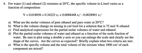 Solved For Water And Ethanol Mixtures At C Chegg