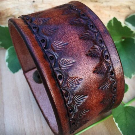 Hand Tooled Leather Cuff Bracelet Men S Or Women S Etsy Leather