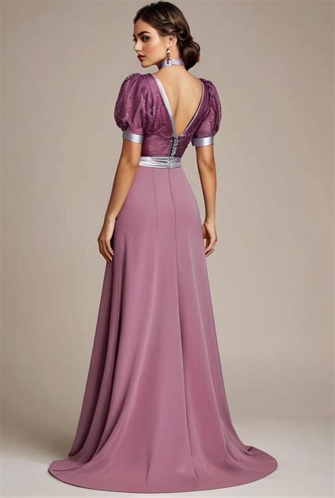 Long Empire Waist Bridesmaid Dress With Short Flutter Sleeves