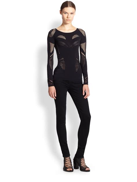 Lyst Mcq Long Sleeve Mesh Top In Black