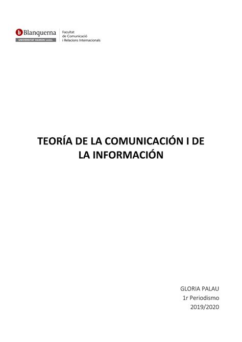 Apuntes Teor A De La Comunicaci N Y De La Informaci N Warning Tt