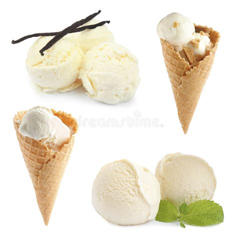 Set Of Vanilla Ice Creams On Background Stock Photo Image Of