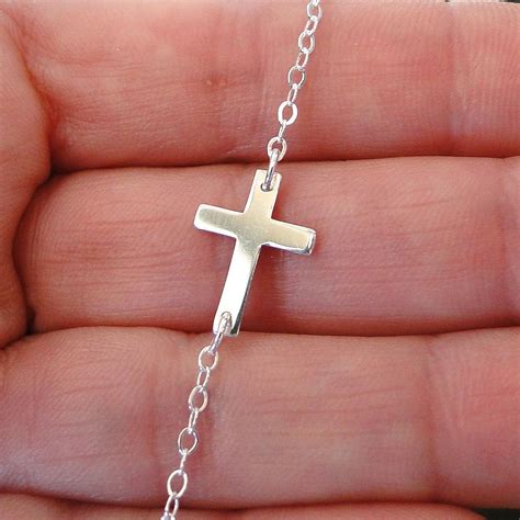 Sideways Cross Necklace Small Horizontal Sterling Silver Cross From