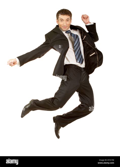 Happy Businessman Jumping In Air Stock Photo Alamy