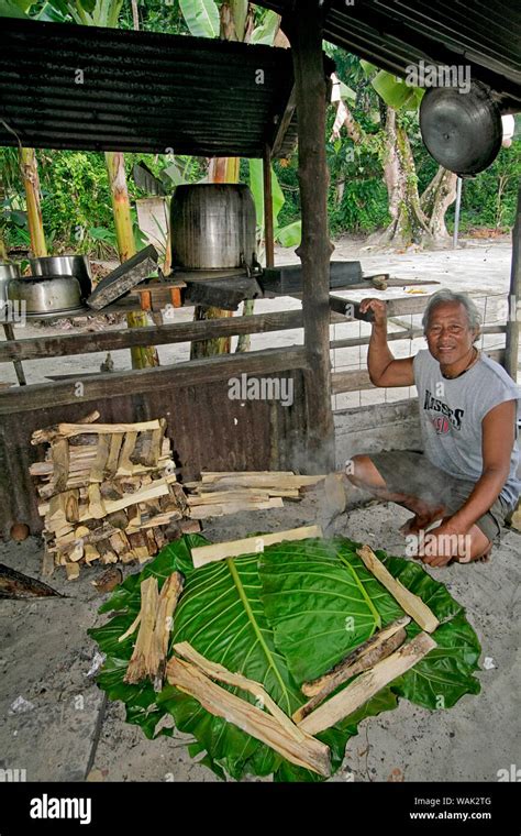 Kosrae Micronesia Fsm Middle Aged Local Man Sitting In His Kitchen