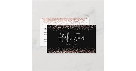 Minimalist Signature Rose Gold Confetti Business Card | Zazzle