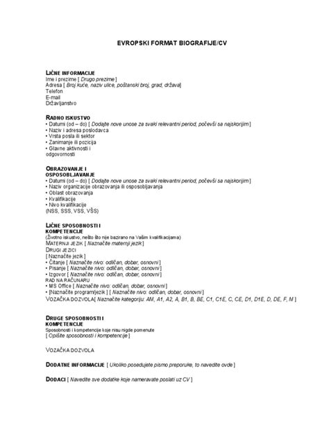 Evropski Format Cv Pdf