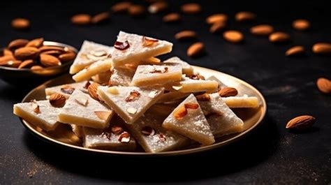 カジュカトリ kaju katli は ダイヤモンド形のインドの伝統的な甘いものである プレミアム写真