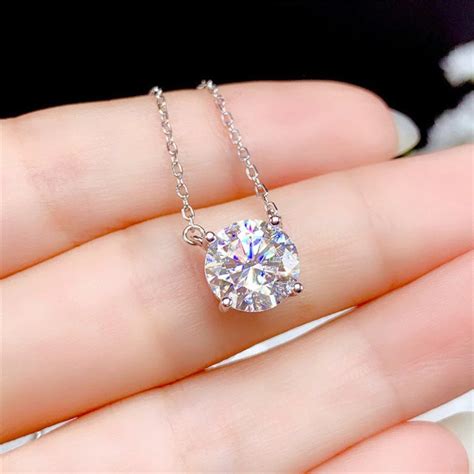 Natural Moissanite Necklace Sterling Silver Moissanite Round Cut