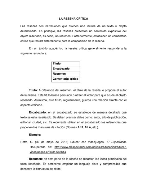 Gu A Para Elaborar Una Rese A La Rese A Cr Tica Las Rese As Son