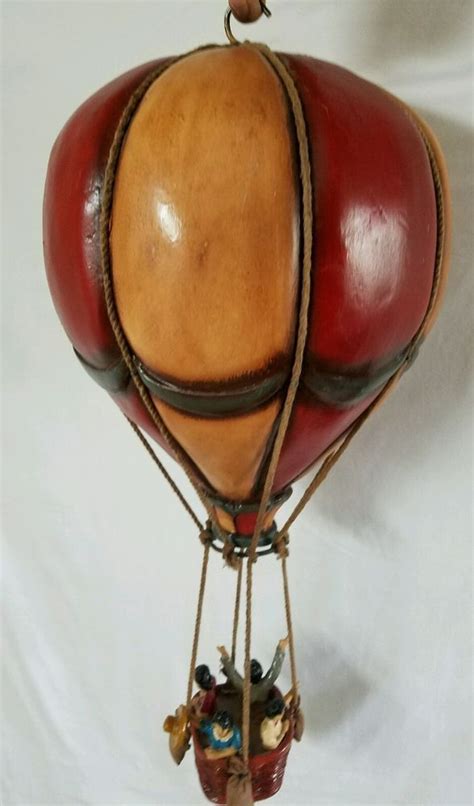 Vintage Hanging 26 X 12 Hot Air Balloon With Basket And 4 People Folk Art