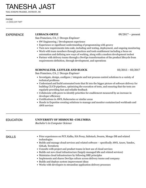 Resume Template For Devops Engineer