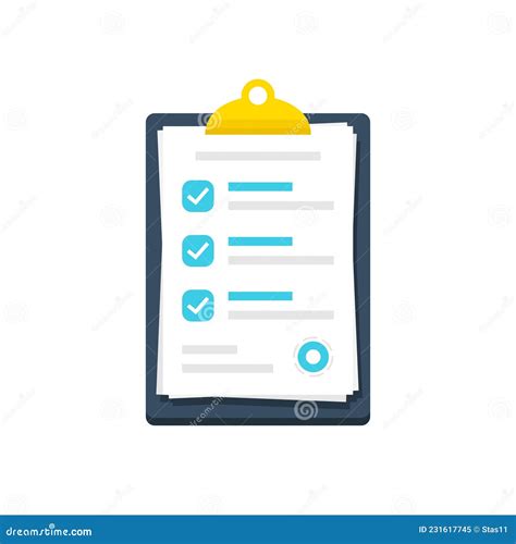 Clipboard With Checklist Document In A Flat Design Checkmark Document