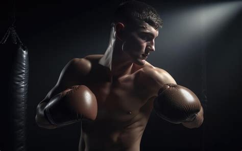 Deportista atlético entrenando con guantes de boxeo boxeadores