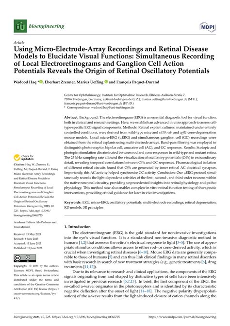 Pdf Using Micro Electrode Array Recordings And Retinal Disease Models