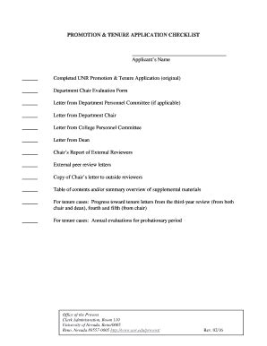 Fillable Online Unr Promotion And Tenure Application Checklist