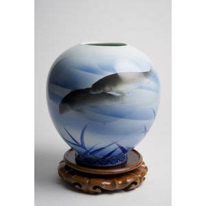 Fukagawa Koi Vase With Swimming Fish Design Ceramics Japanese