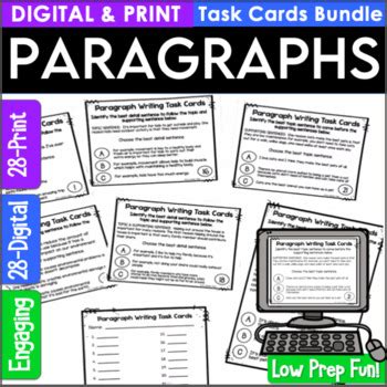 Paragraph Writing Task Card Bundle Digital And Printable Task Cards