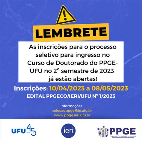 Edital de Seleção Doutorado em Economia PPGE UFU Turma 2023 02