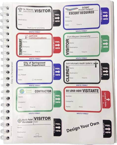 Custom Visitor Log Book Spiral Bound Self Expiring Visitor Badges Customizable