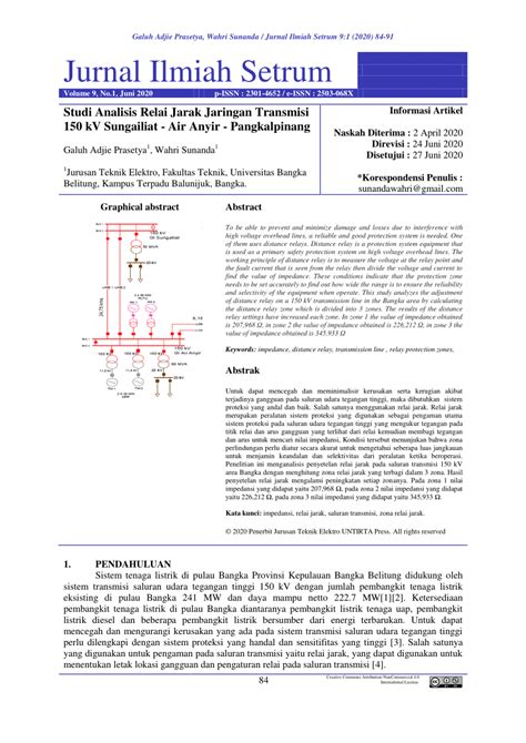 PDF Studi Analisis Relai Jarak Jaringan Transmisi 150 KV Sungailiat