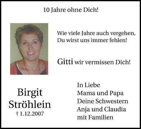 Traueranzeigen von Birgit Ströhlein Trauer in NRW de