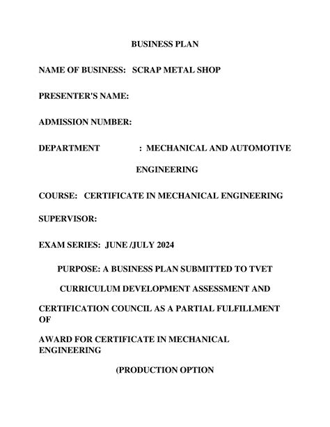 Sample Scraps Metal Shop Business Plan