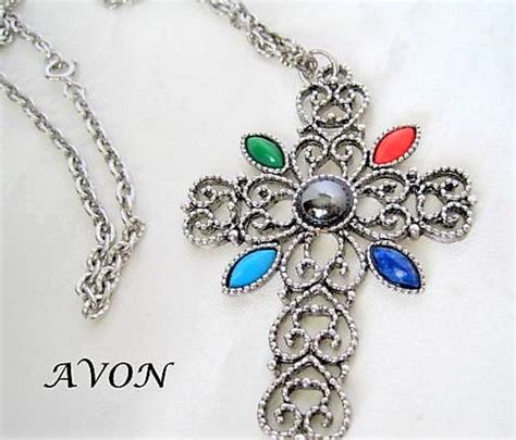 Avon Pendant Cross Vintage Necklace Silver Filigree Etsy