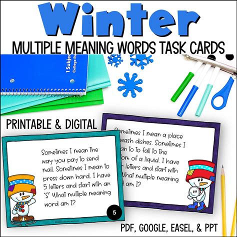 Winter Multiple Meaning Words Task Cards Curious Classroom Adventures