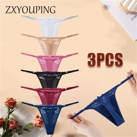 ZXYOUPING 1 3pcs Lace Sexy Panty Women For Set G String Hollow Low Rise T Back Plus Size Bikini