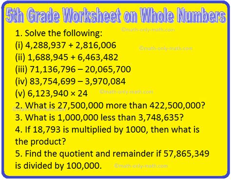 Whole Numbers Worksheet For Class Prntbl Concejomunicipaldechinu Gov Co