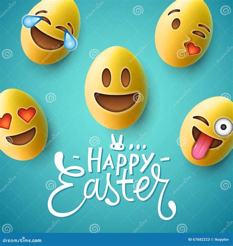 Happy Easter Poster Easter Eggs With Emoji Faces Stock Vector