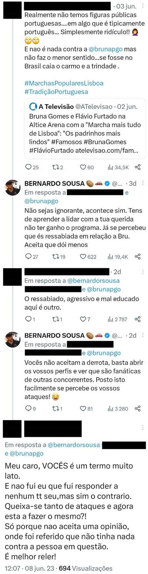 Bernardo Sousa Envolve Se Em Bate Boca Em Defesa De Bruna Gomes N O