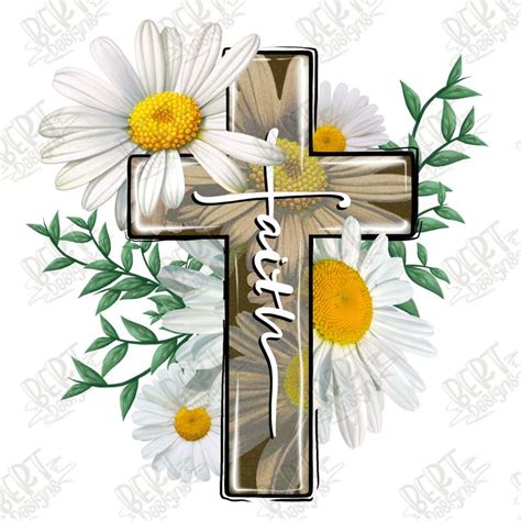 A Cross With Daisies And Leaves Around It