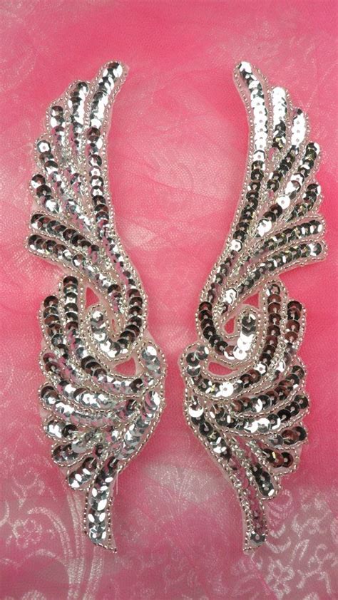 Jb Sequin Appliques Mirror Pair Silver Wings By Gloryshouse Beaded