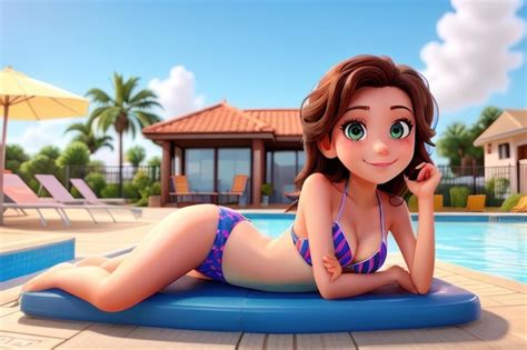 Premium Ai Image Beautiful Girl In Bikini Relaxing Beside Swimming Pool