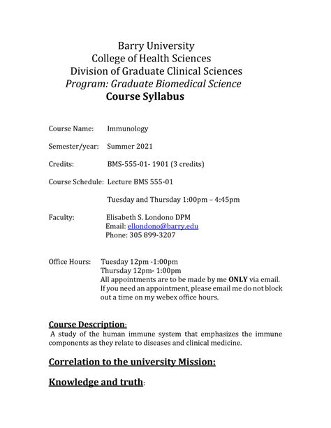 Syllabus For Ucf Pcb Barry University College Of Health Sciences