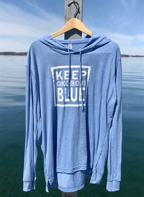 Unisex Tri Blend T Shirt Hoodie Keep Okoboji Blue